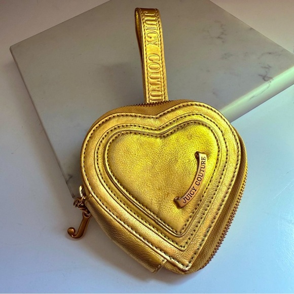Juicy Couture Handbags - Vintage Juicy Couture Leather Metallic Gold Heart Wristlet